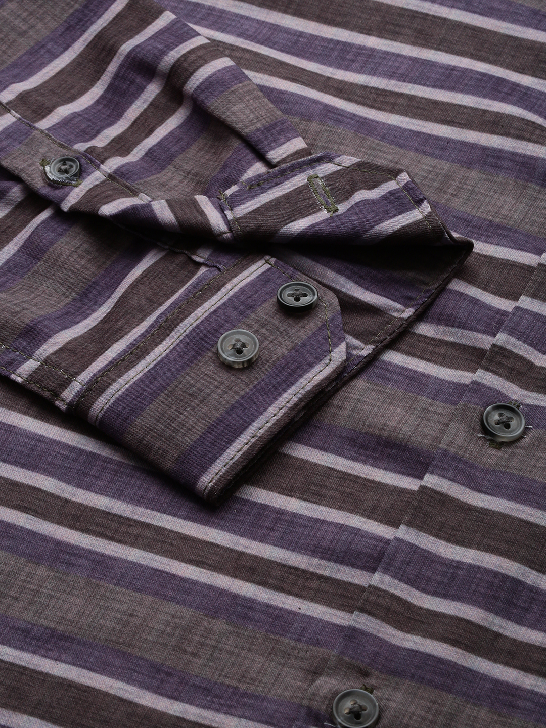 SHOWOFF Men's Spread Collar Long Sleeves Striped Grey Shirt