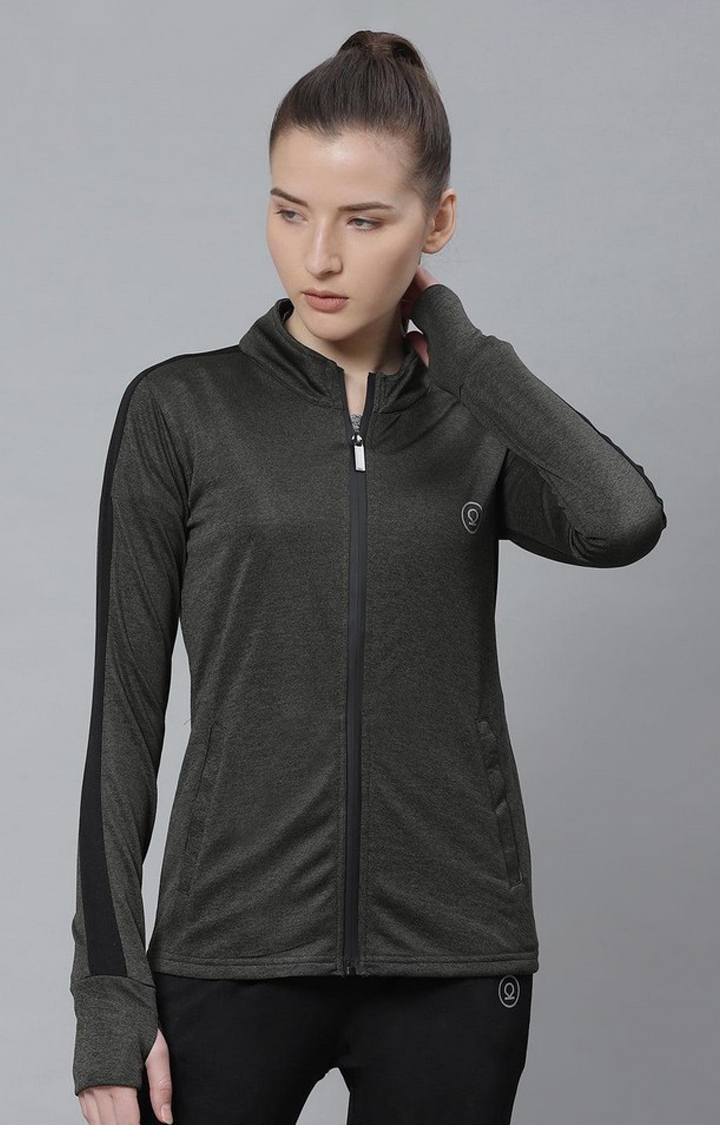 CHKOKKO | Women's Grey Solid Polyester Activewear Jackets