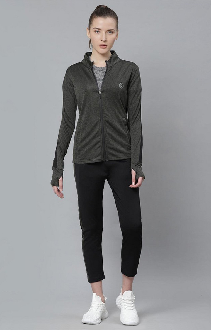 Women's Grey Solid Polyester Activewear Jackets