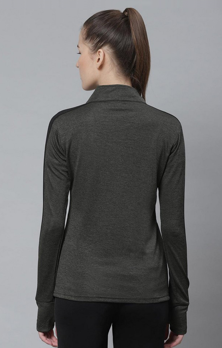 Women's Grey Solid Polyester Activewear Jackets