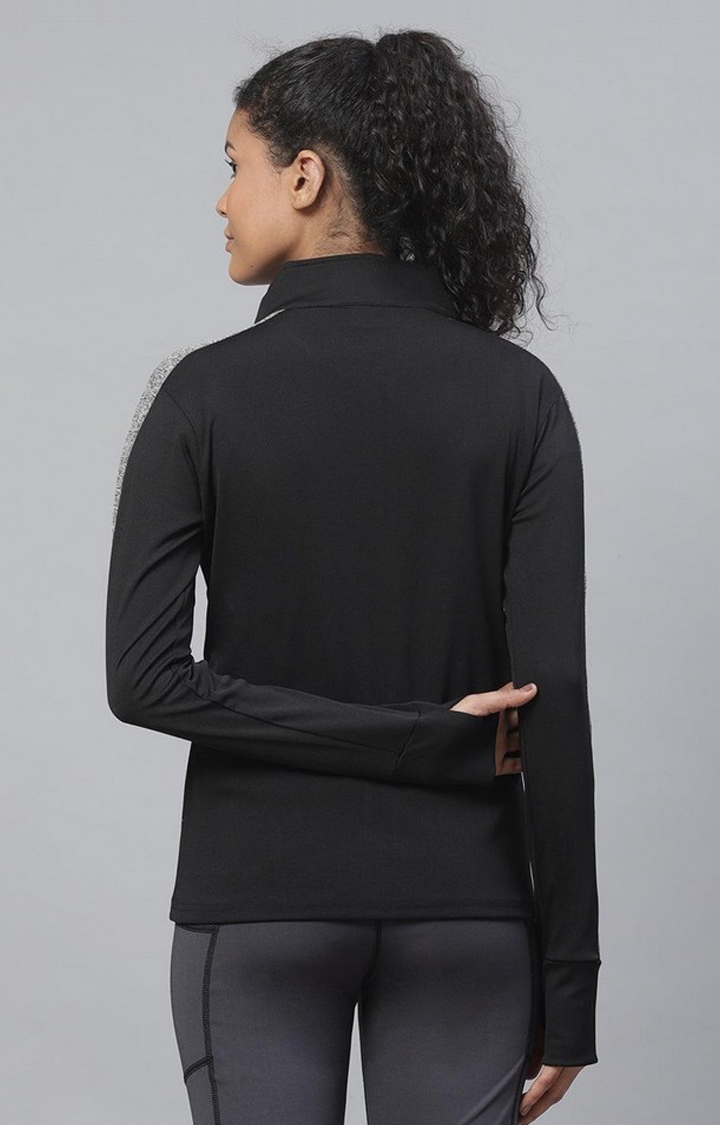 Women's Black Solid Polyester Activewear Jackets
