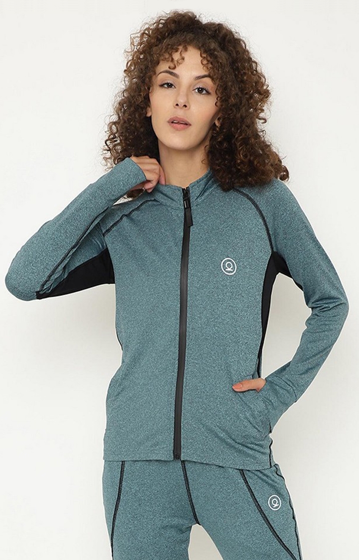 CHKOKKO | Women's Blue Solid Polyester Activewear Jackets