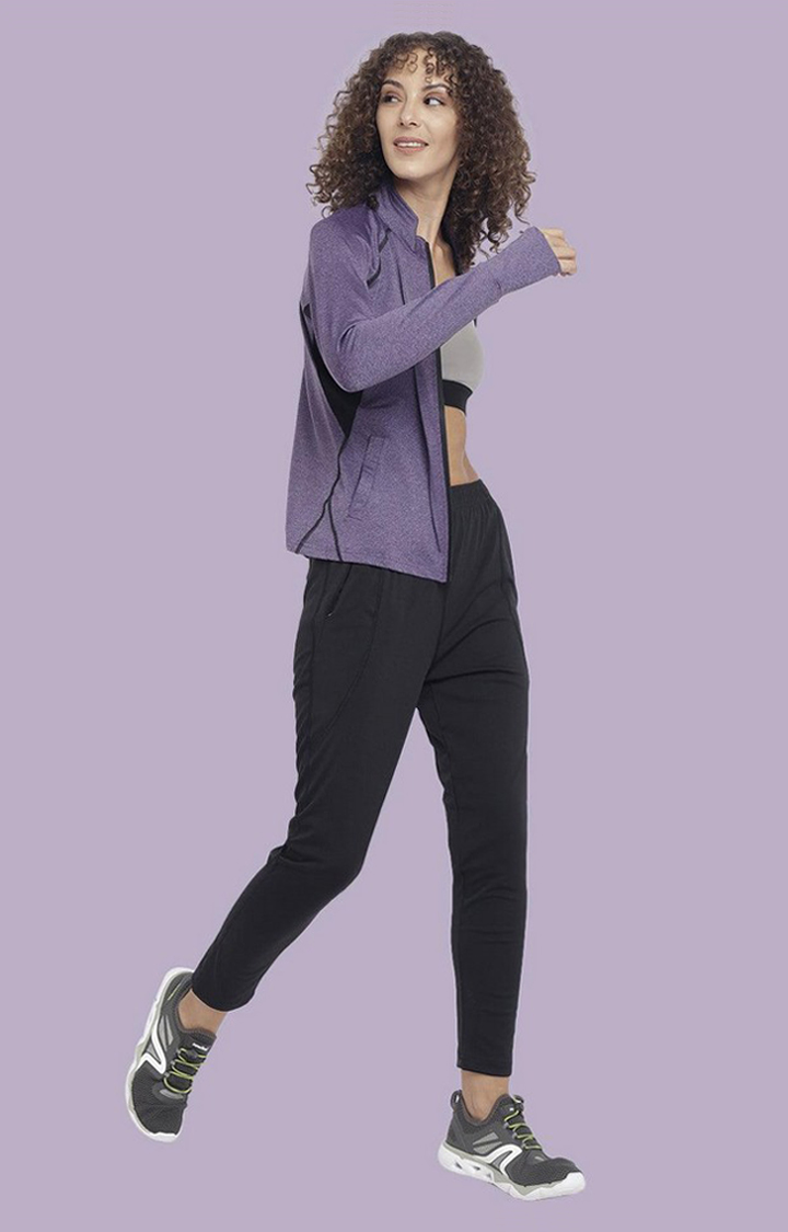 Women's Purple Solid Polyester Activewear Jackets