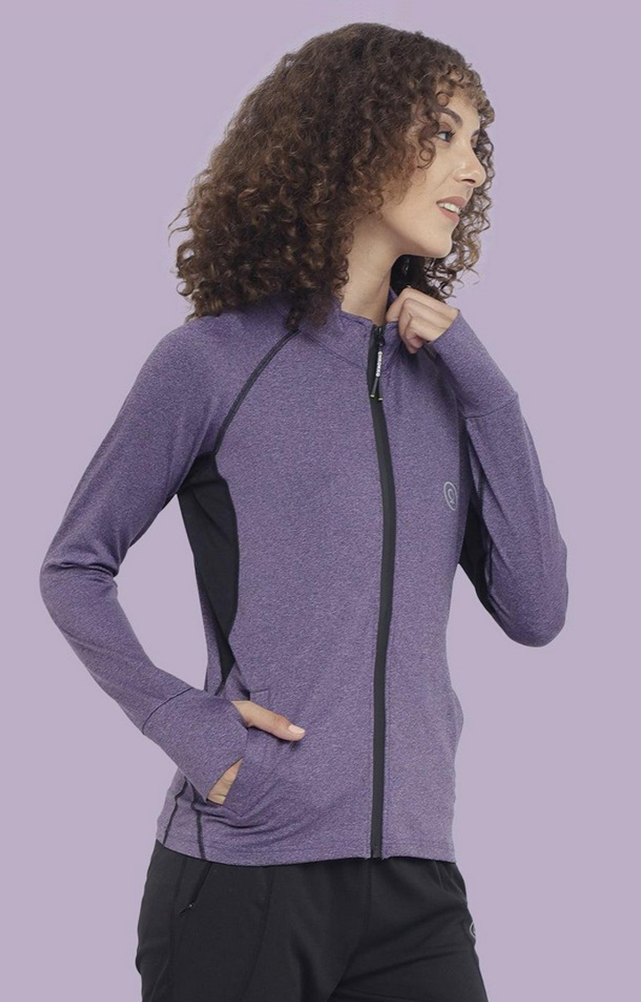 Women's Purple Solid Polyester Activewear Jackets