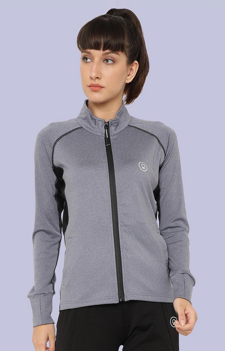 CHKOKKO | Women's Grey Solid Polyester Activewear Jackets