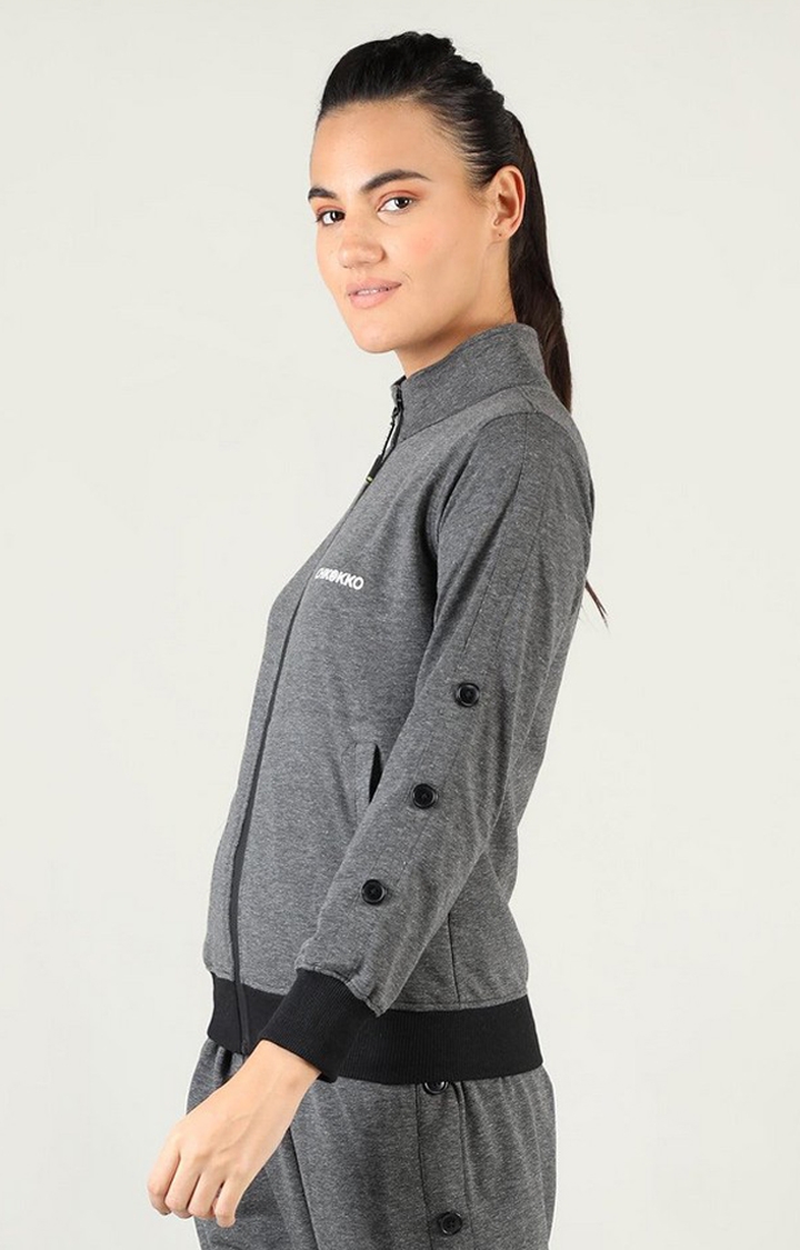 Women's Grey Melange Cotton Activewear Jackets