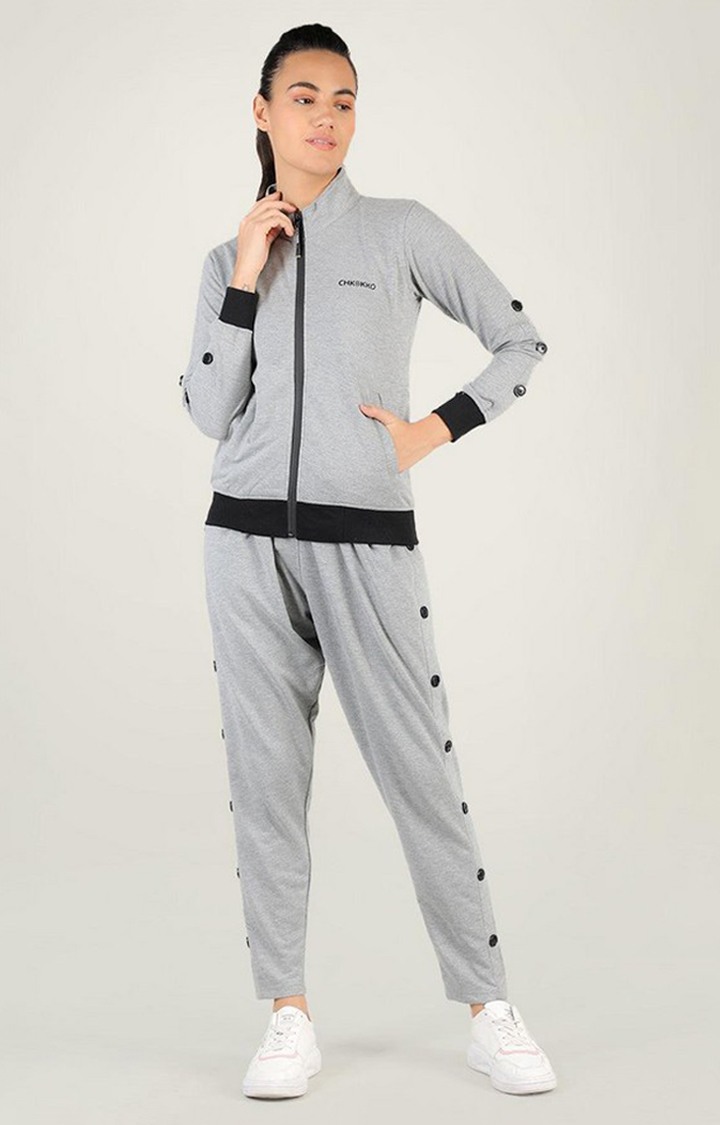 Women's Grey Solid Cotton Activewear Jackets