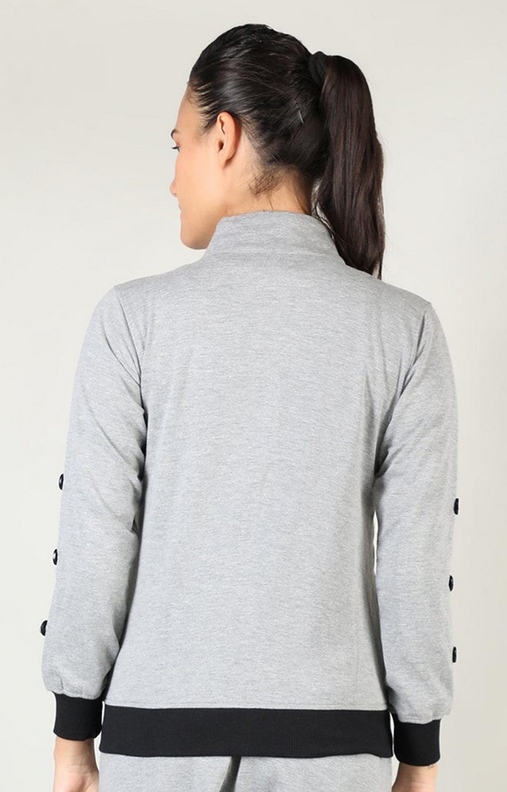Women's Grey Solid Cotton Activewear Jackets