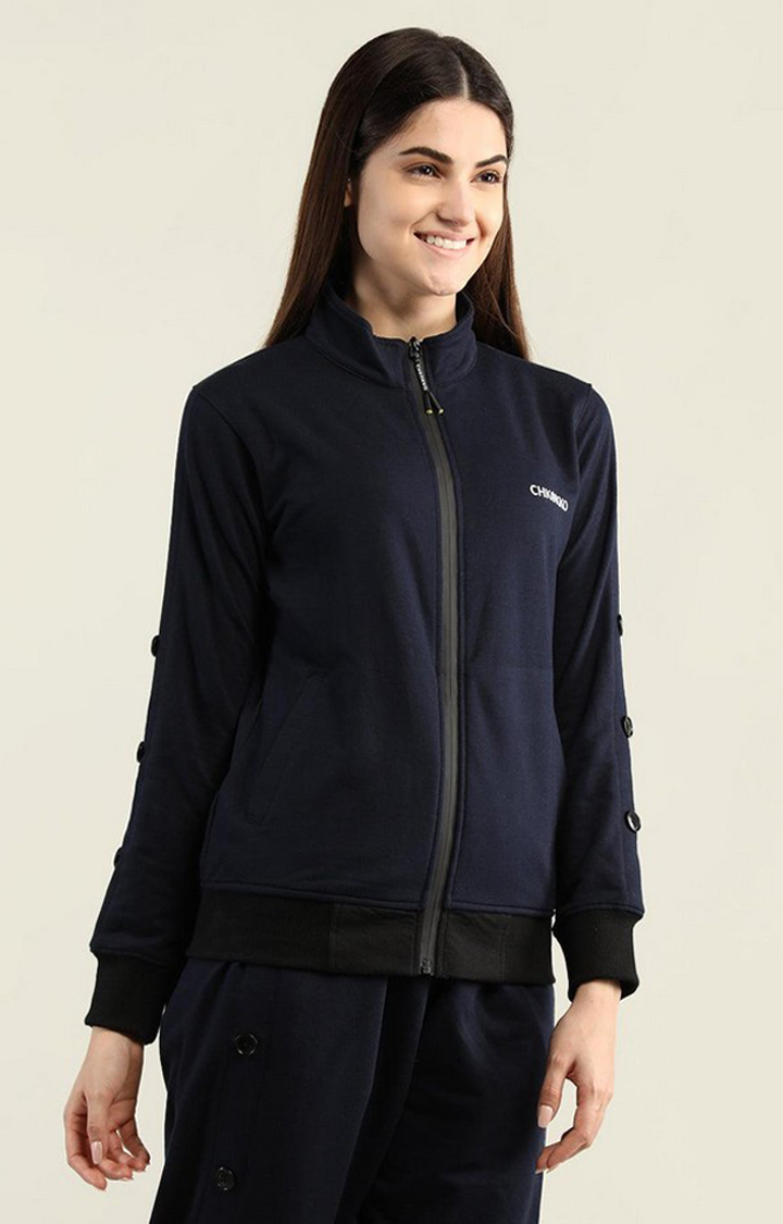 Women's Blue Cotton Activewear Jackets