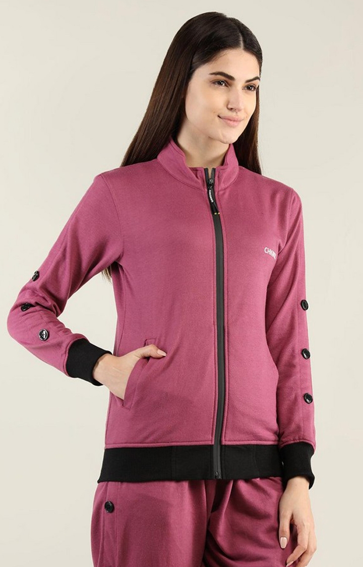 Women's Pink Solid Cotton Activewear Jackets