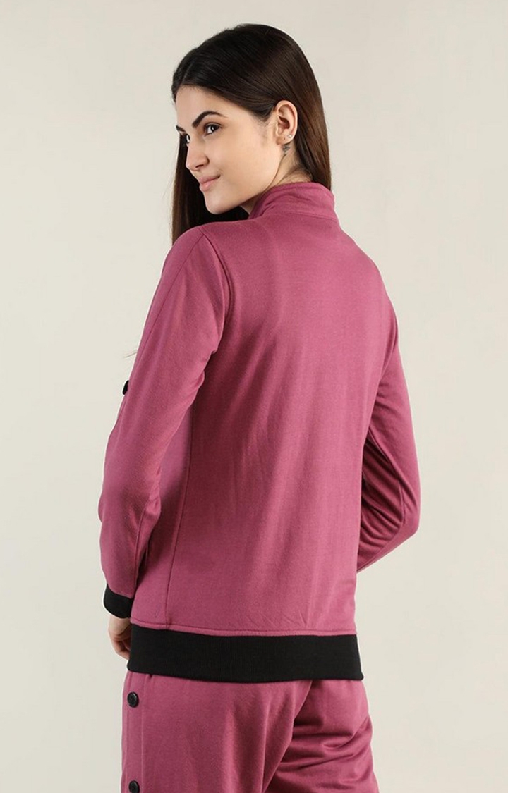 Women's Pink Solid Cotton Activewear Jackets