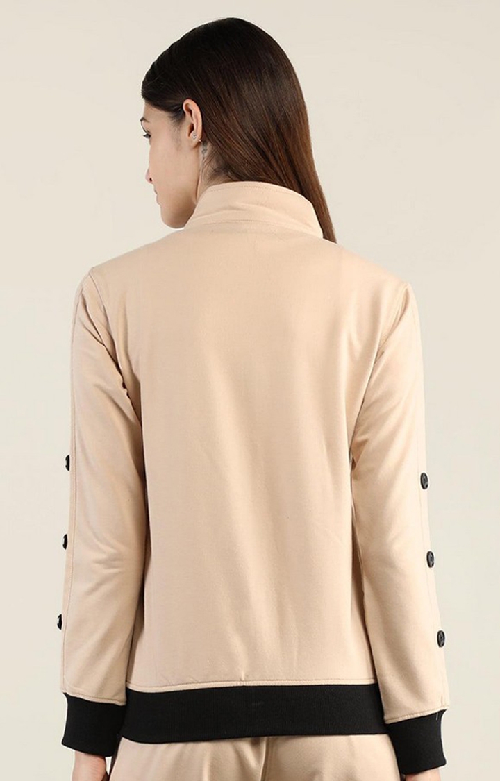 Women's Beige Solid Cotton Activewear Jackets