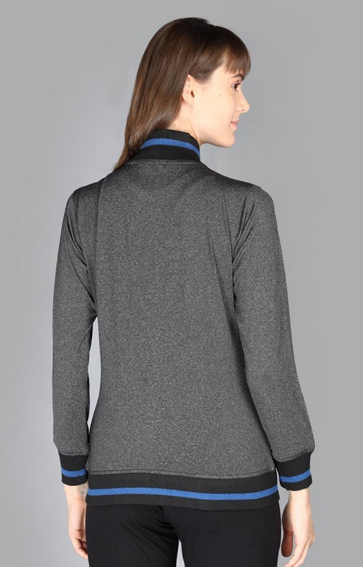Women's Grey Solid Polyester Activewear Jackets