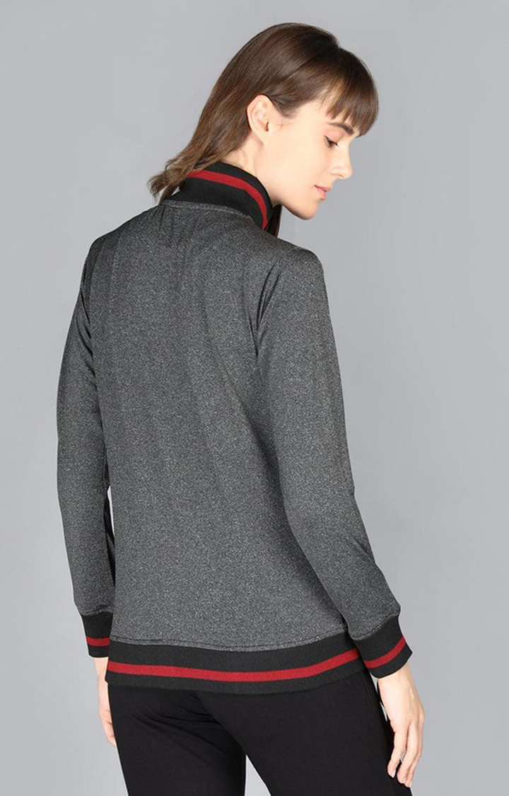 Women's Grey Melange Polyester Activewear Jackets