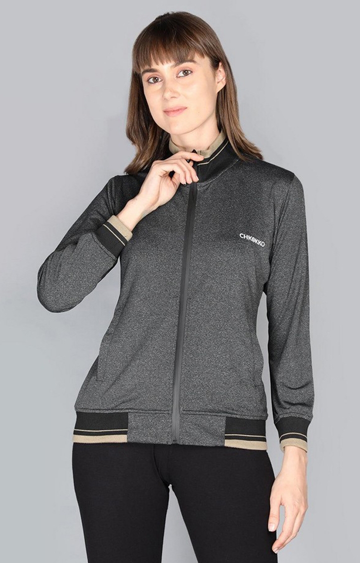 Women's TSS Active: Awesome Anthra Grey Melange Textured Activewear Jacket