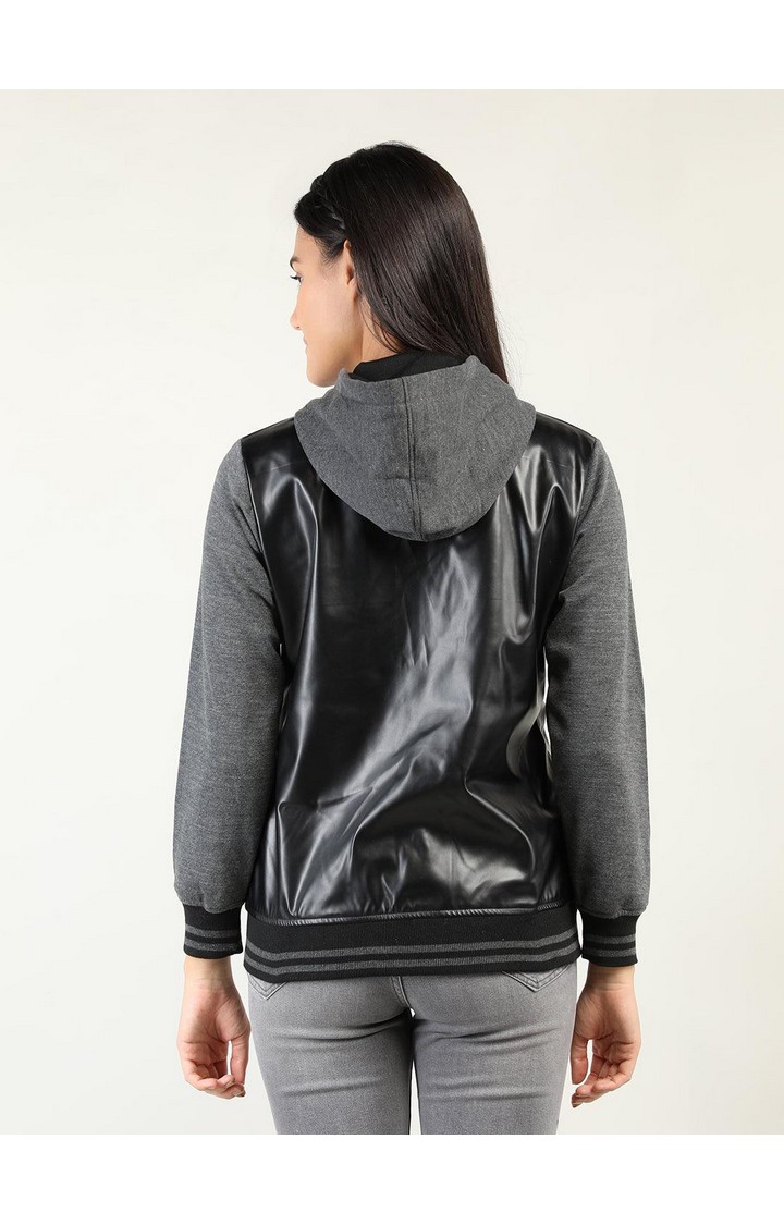 Women's Black Solid Polyester Hoodie