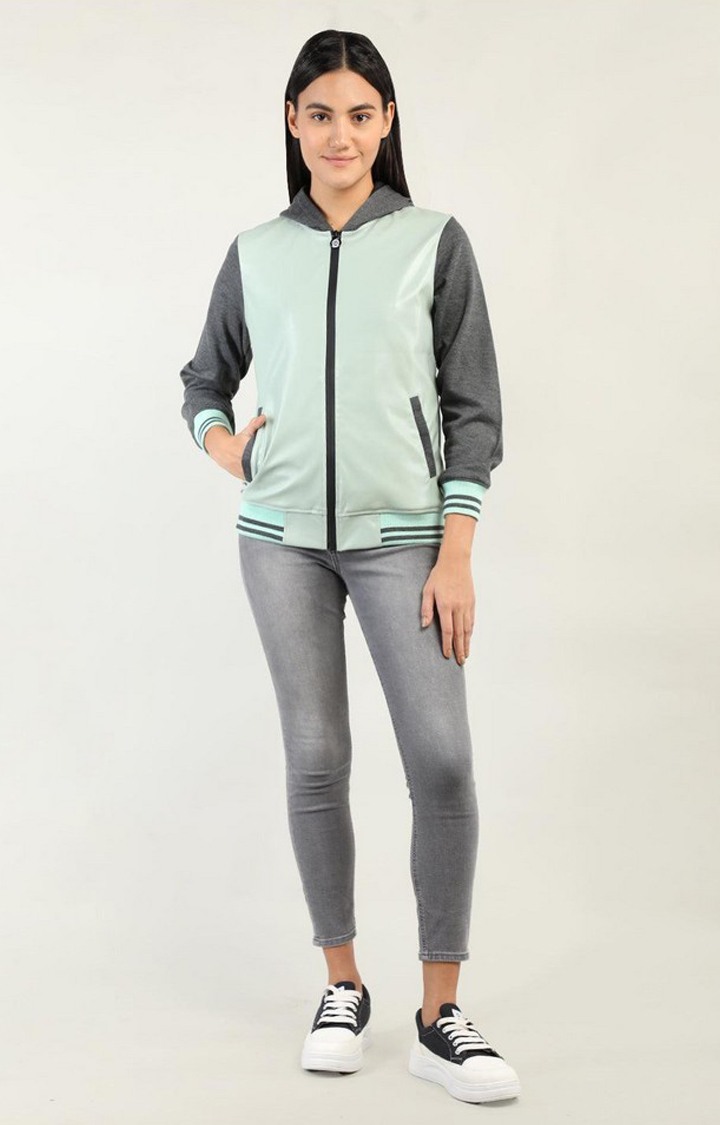 Women's Green Anthara Solid Polyester Hoodie