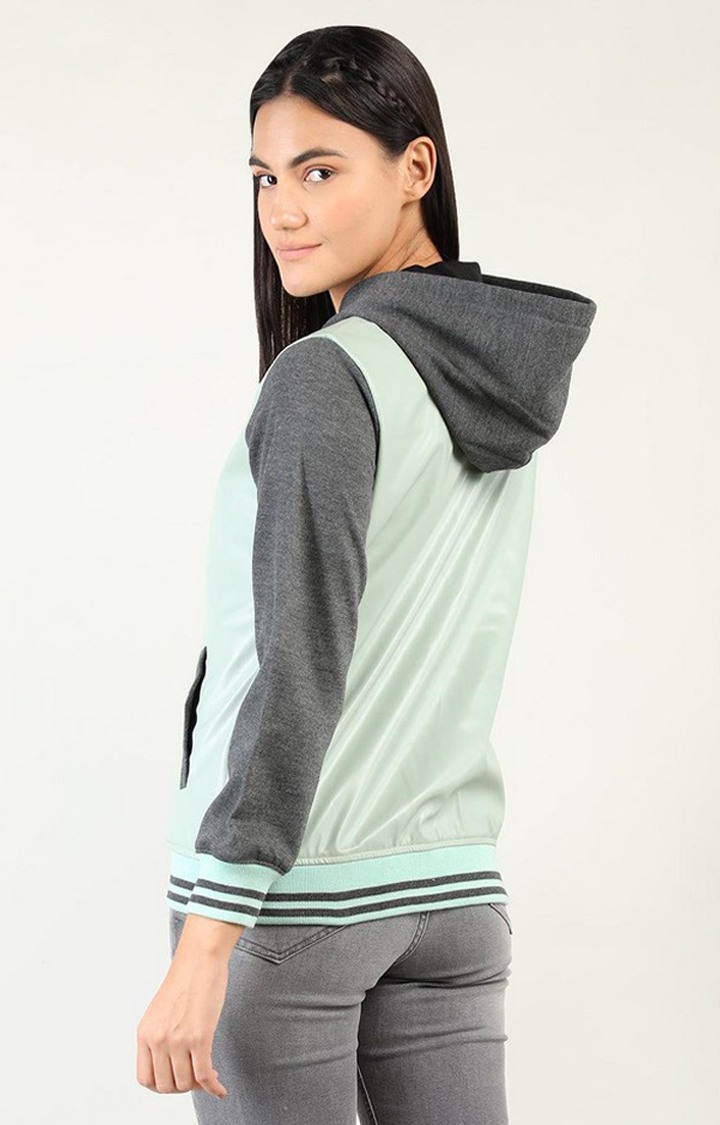 Women's Green Anthara Solid Polyester Hoodie