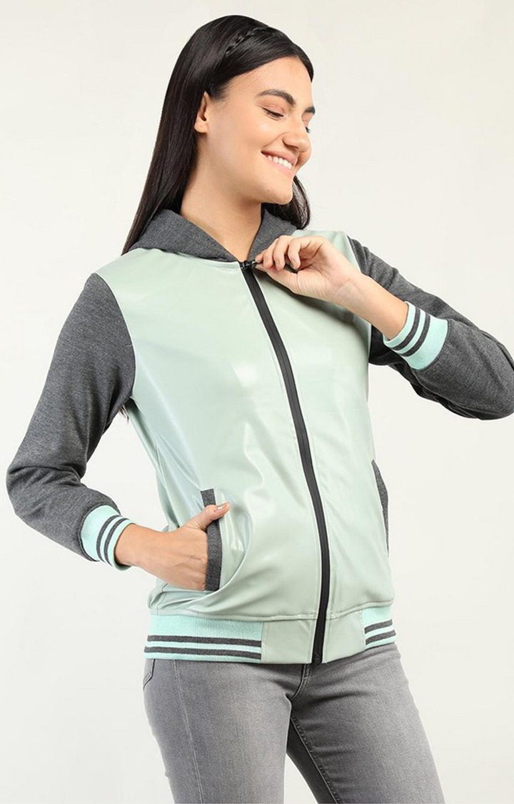 Women's Green Anthara Solid Polyester Hoodie