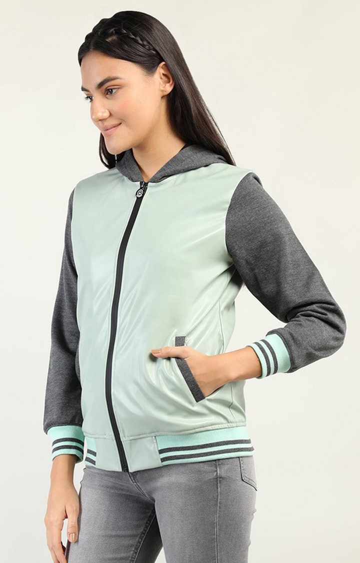 Women's Green Anthara Solid Polyester Hoodie