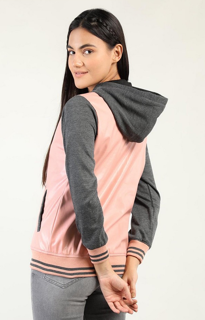 Women's Pink Solid Polyester Hoodie