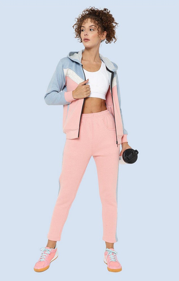 Women's Pink Solid Cotton Trackpant