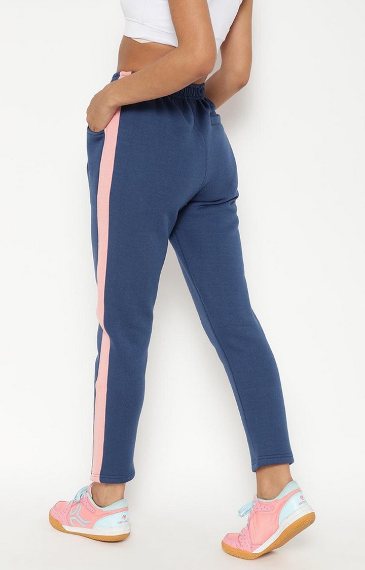 Women's Indigo & Pink Solid Cotton Trackpant