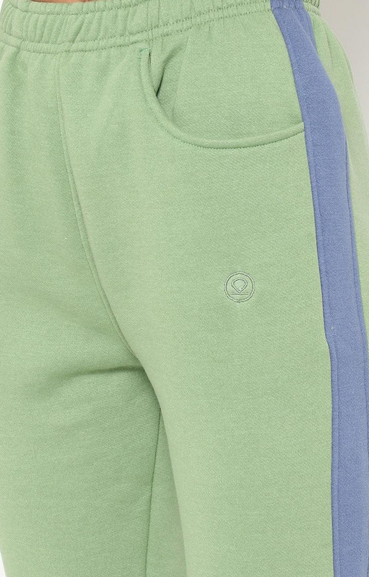 Women's Green & Blue Solid Cotton Trackpant