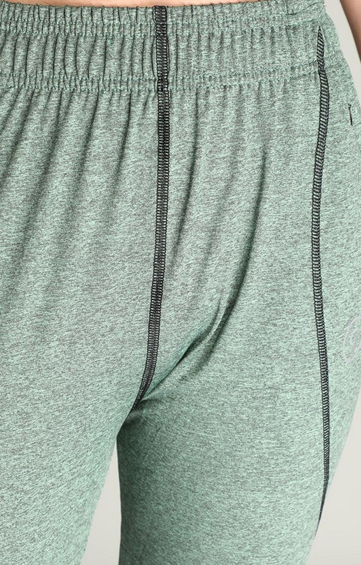 Women's Green Melange Textured Polyester Trackpant