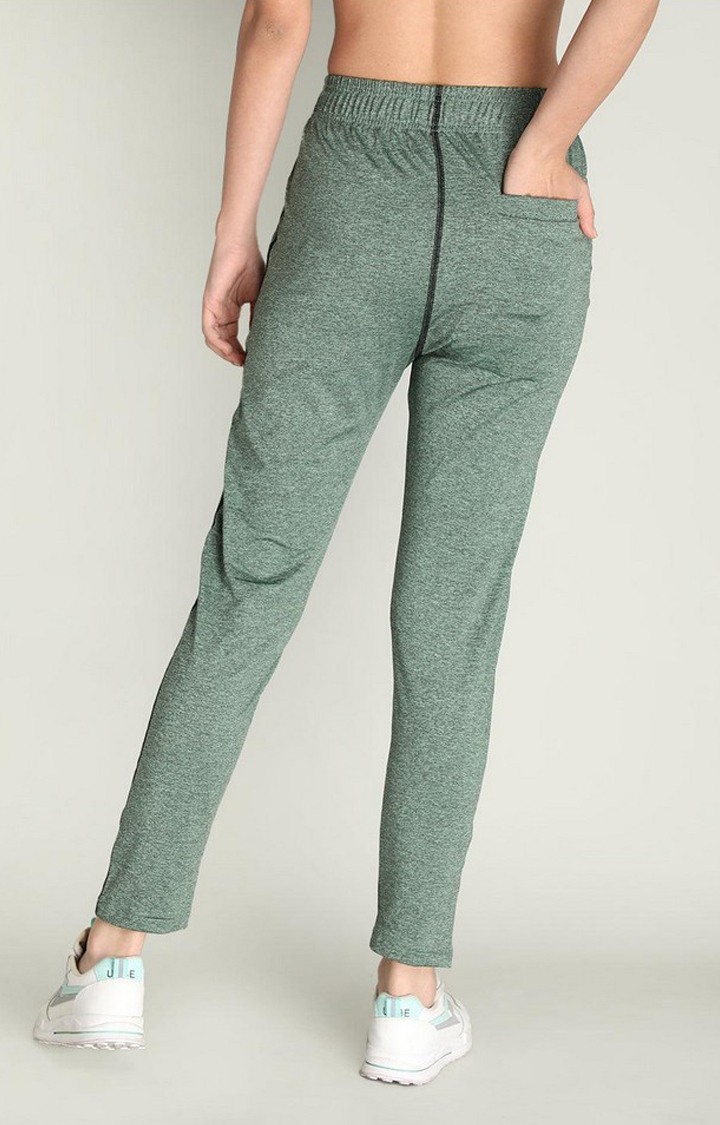 Women's Green Melange Textured Polyester Trackpant