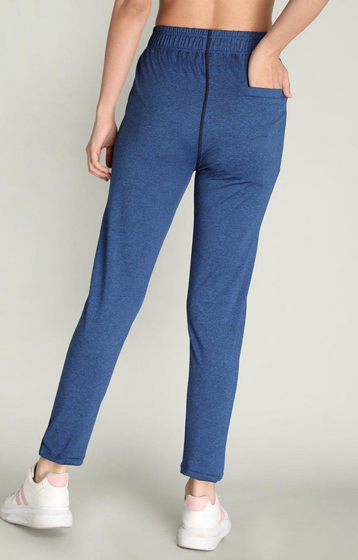 Women's Royal Blue Melange Textured Polyester Trackpant