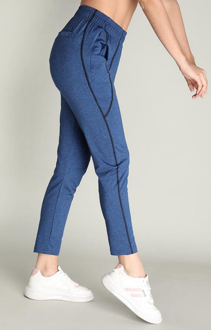 Women's Royal Blue Melange Textured Polyester Trackpant