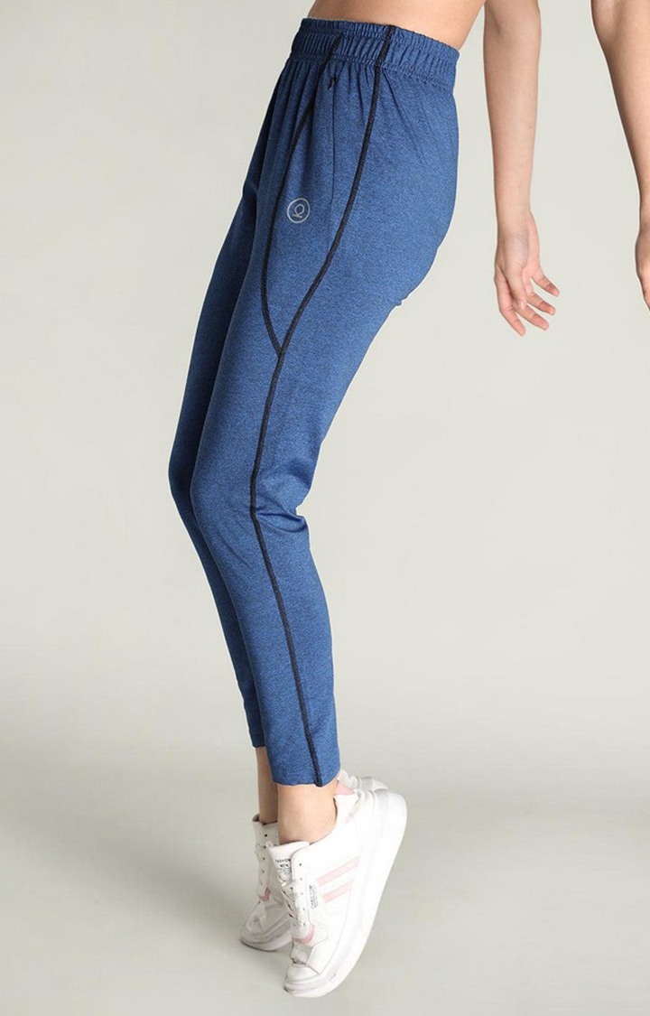 Women's Royal Blue Melange Textured Polyester Trackpant