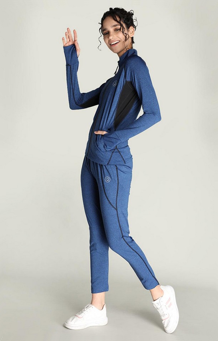 Women's Royal Blue Melange Textured Polyester Trackpant