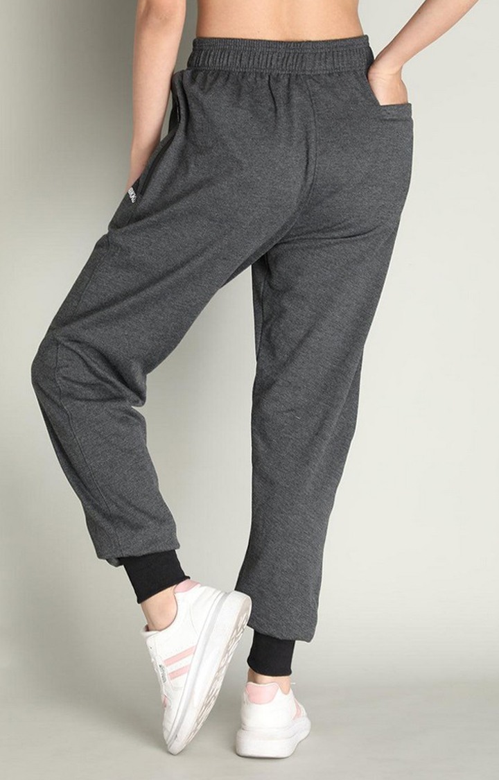 Women's Dark Grey Melange Textured Polyester Activewear Jogger