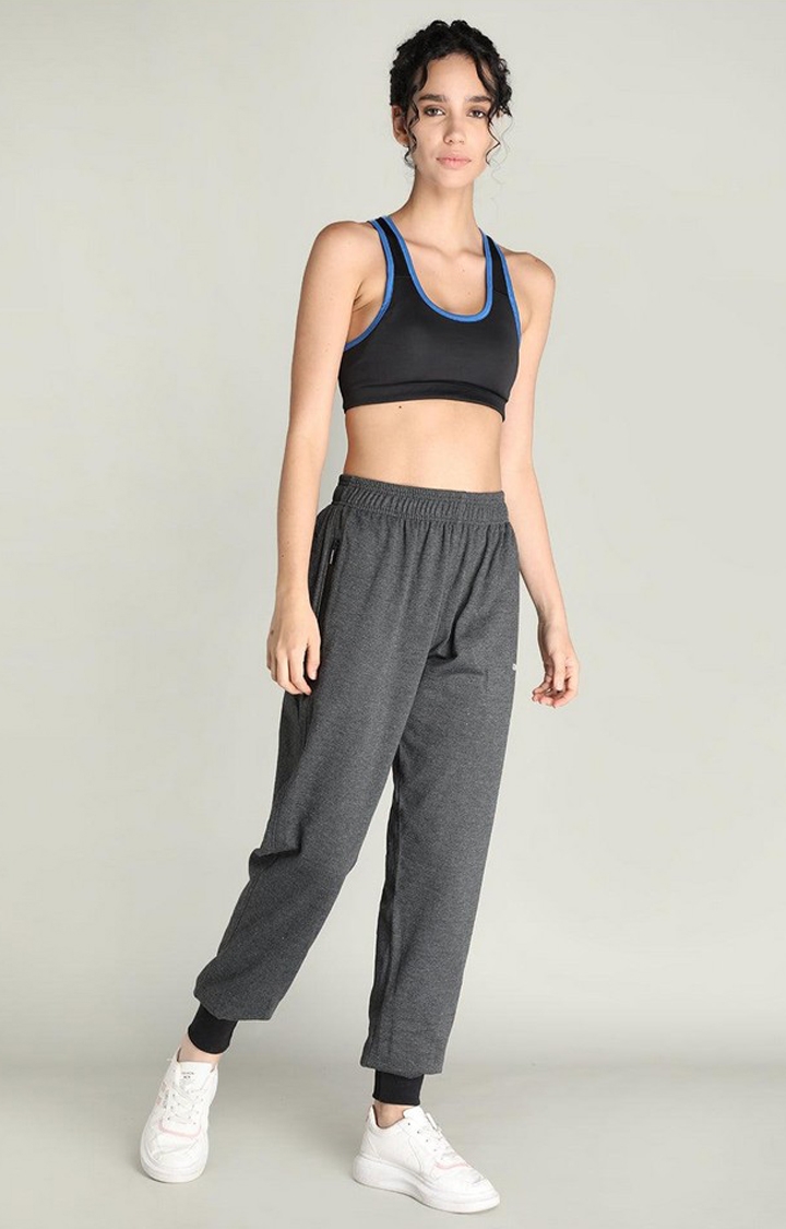 Women's Dark Grey Melange Textured Polyester Activewear Jogger