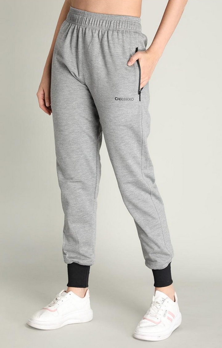 Women's Grey Solid Polyester Activewear Jogger
