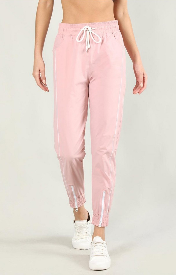 Women's Pink Solid Nylon Activewear Jogger
