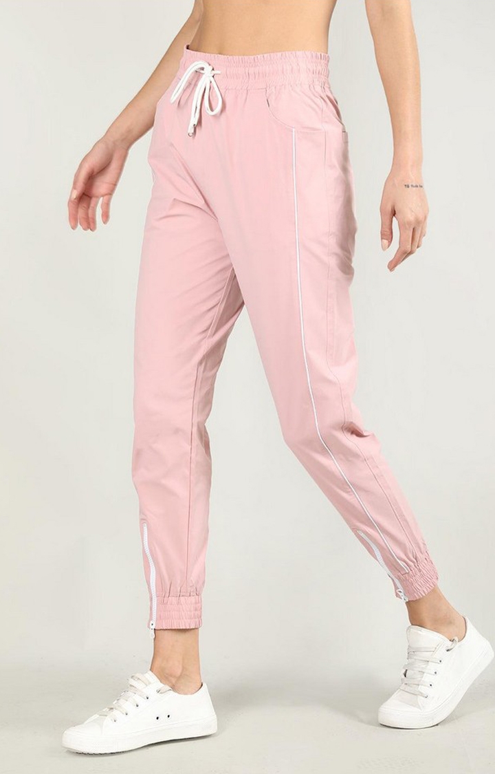Women's Pink Solid Nylon Activewear Jogger