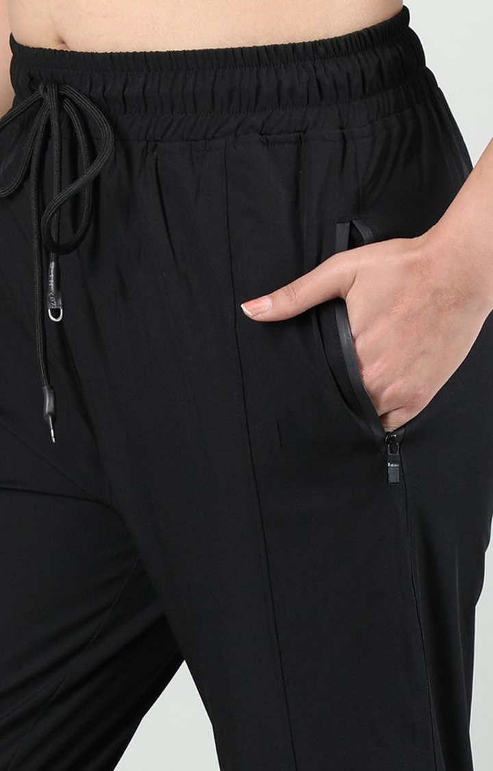 Women's Black Solid Nylon Activewear Jogger