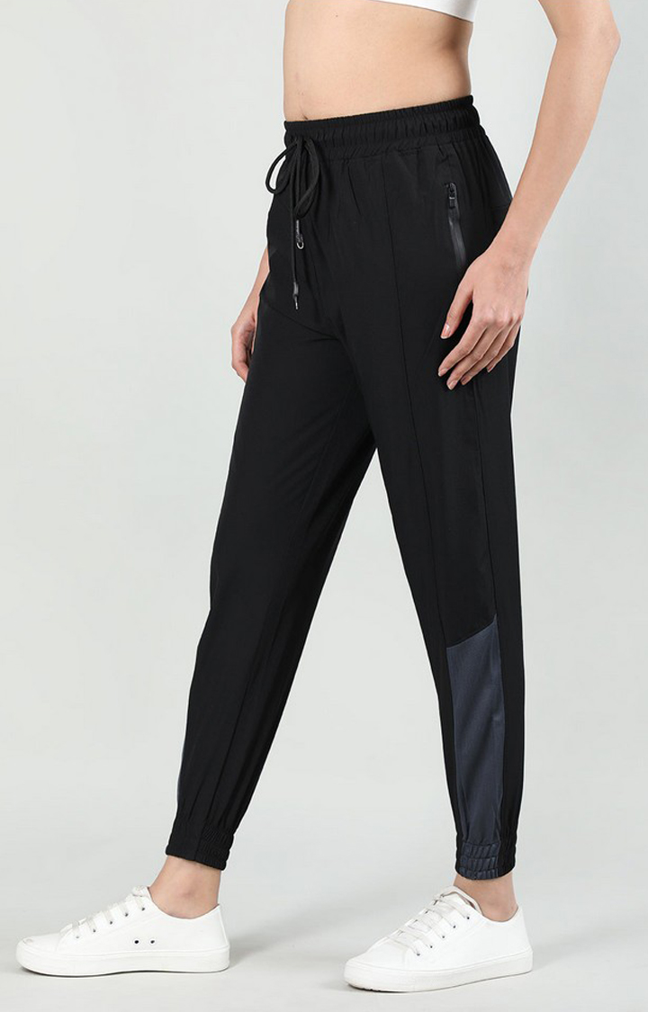 Women's Black Solid Nylon Activewear Jogger