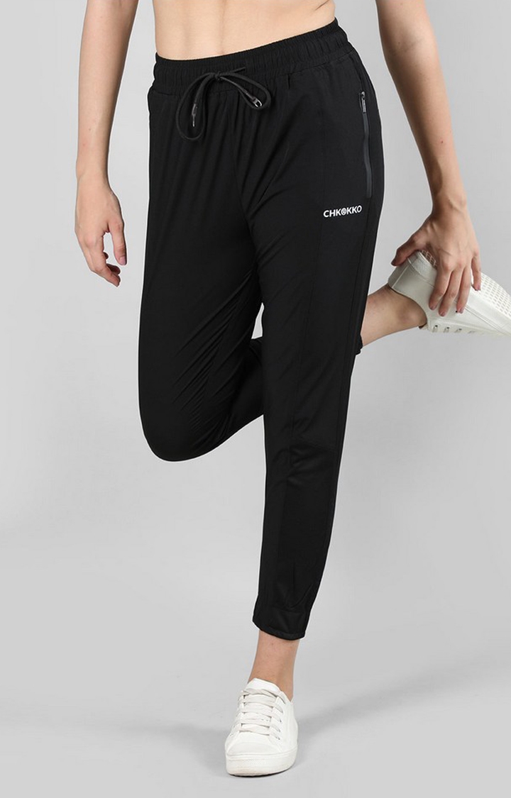 Women's Black Solid Nylon Activewear Jogger