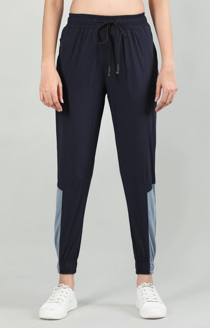 Women's Navy Blue Solid Nylon Activewear Jogger
