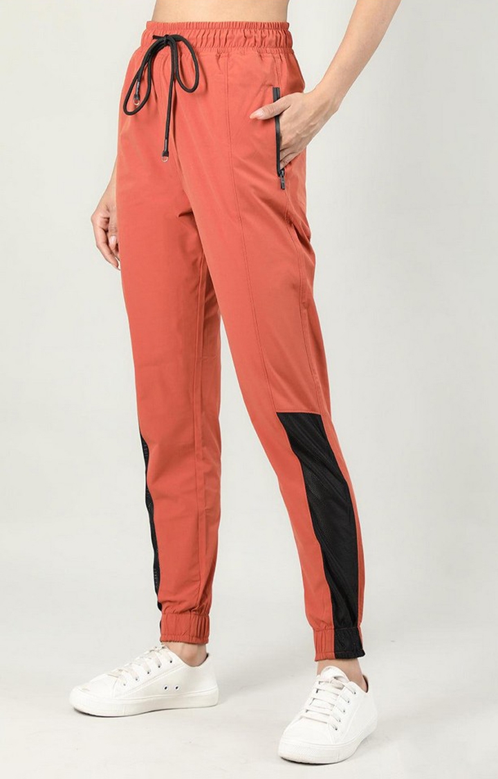 Women's Rust Orange Solid Nylon Activewear Jogger