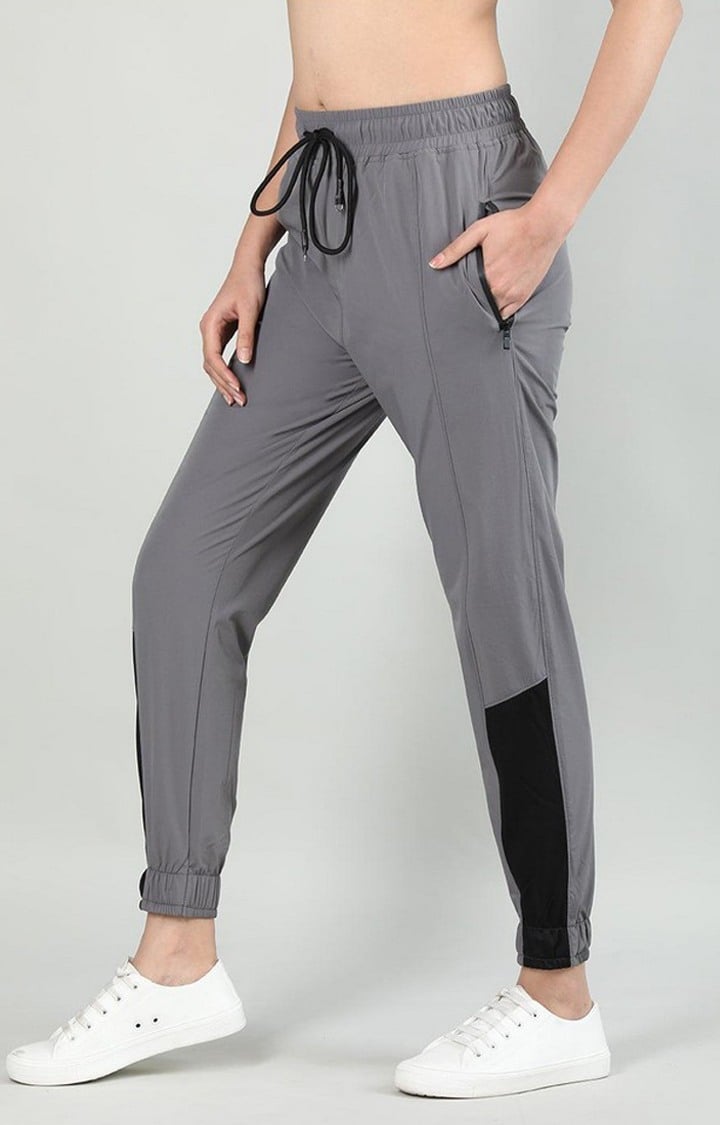 Women's Dark Grey Solid Nylon Activewear Jogger