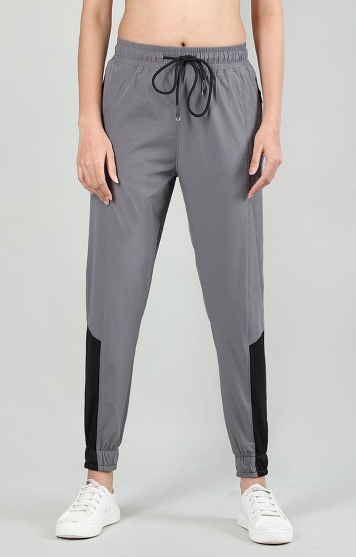 Women's Dark Grey Solid Nylon Activewear Jogger