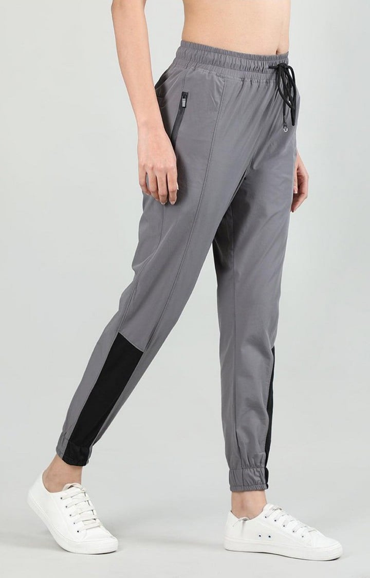 Women's Dark Grey Solid Nylon Activewear Jogger