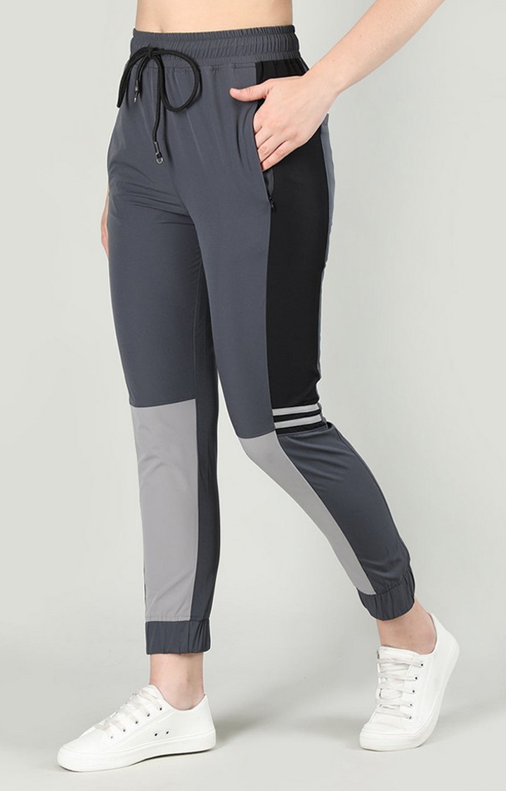 Women's Grey Colourblocked Nylon Activewear Jogger