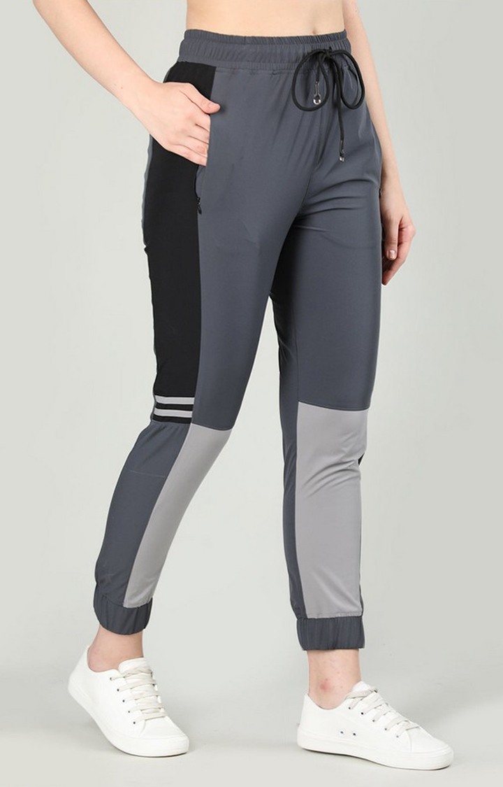 Women's Grey Colourblocked Nylon Activewear Jogger