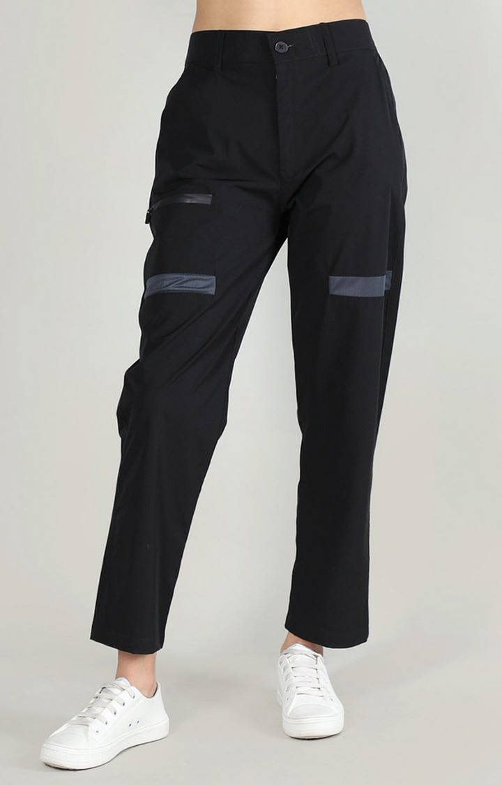 Women's Black Solid Nylon Cargo